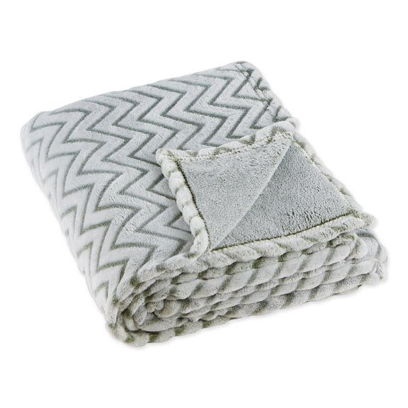 Contemporary Home Living Sage Green and White Chevron Patterned Rectangular Plush Polyester