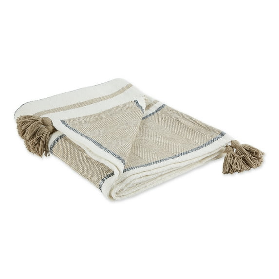DII 60x50" Modern Cotton Chevron Stripe Throw in 2-tone Stone/Mineral