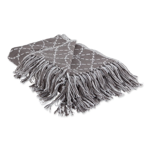 Contemporary Home Living 60" Gray and White Rectangular Concentric Circles Patterned Cotton Throw