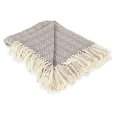 DII 60x50" Modern Cotton Diamond Stitch Throw with Fringe in Gray/Ivory