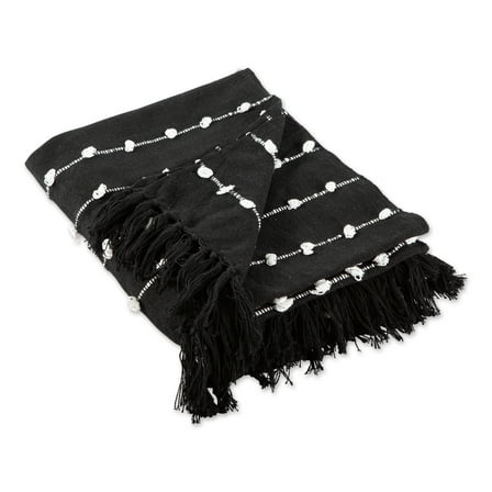 DII 60x50" Modern Cotton Woven Loop Throw with Decorative Fringe in Black/White