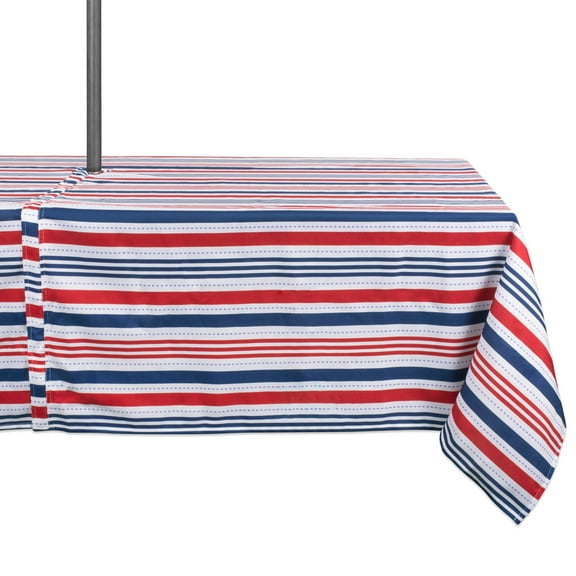 DII 60x84" Fabric Patriotic Stripe Tablecloth with Zipper in Multi-Color