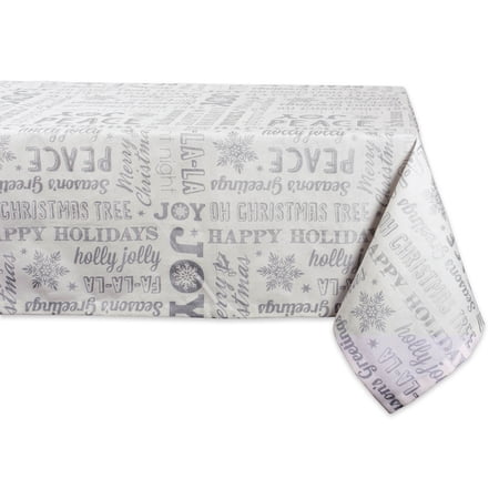 DII 60x84" Modern Cotton Christmas Collage Tablecloth in Silver