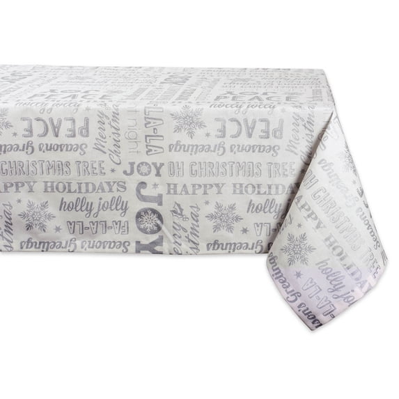 DII 60x84" Modern Cotton Christmas Collage Tablecloth in Silver