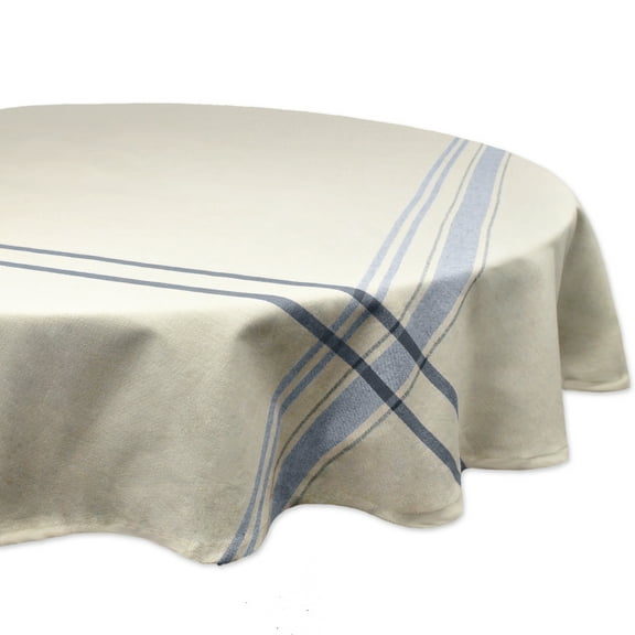 DII 70" Round Modern Cotton French Stripe Tablecloth in Nautical Blue and Beige