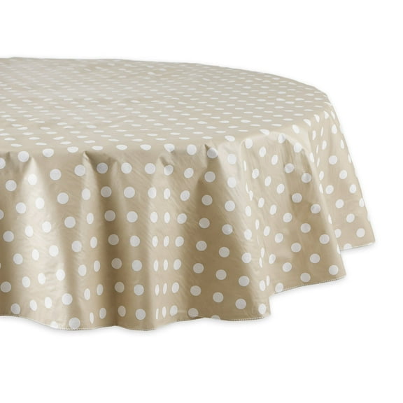 Natural Polka Dot Vinyl Tablecloth 70 Round