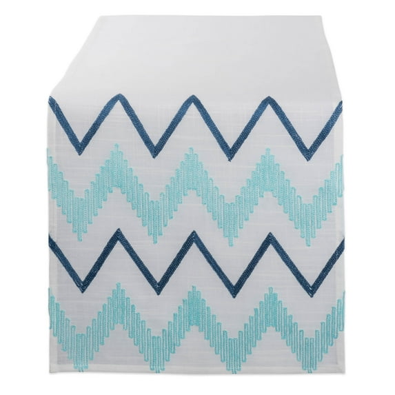 DII 70x14" Polyester Fabric Base Embroidered Chevron Table Runner in Off White