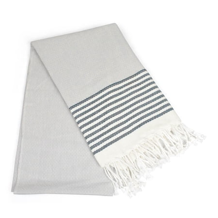 71" Navy Blue and White Striped Towel with Fringe