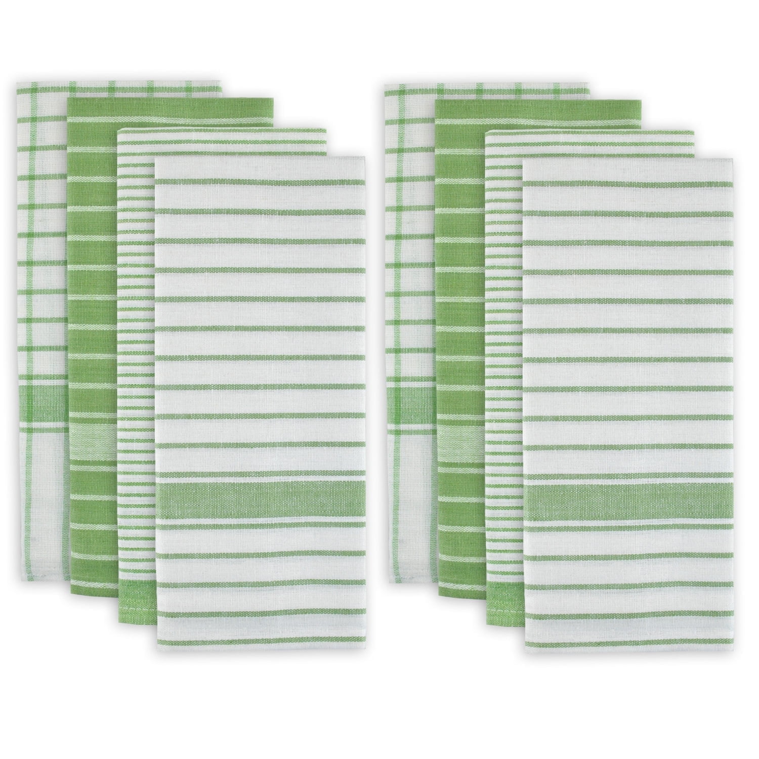 Green and White Cotton Jacquard Kitchen Dish Towel Set, 8 Pieces
