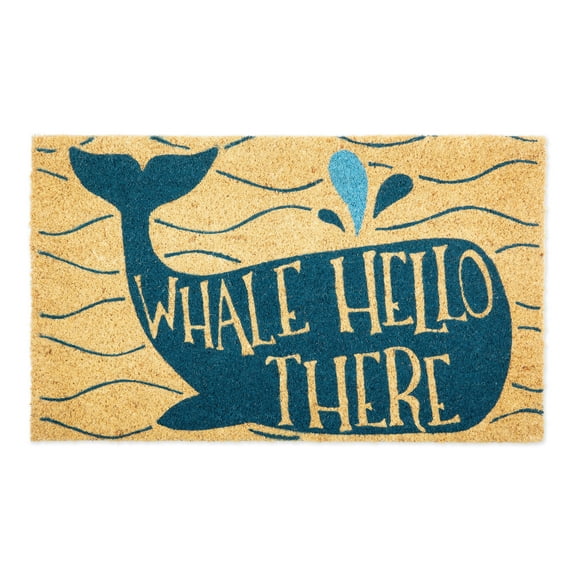 DII Animal Pun Collection Natural Coir Doormat, 17x29", Whale Hello There