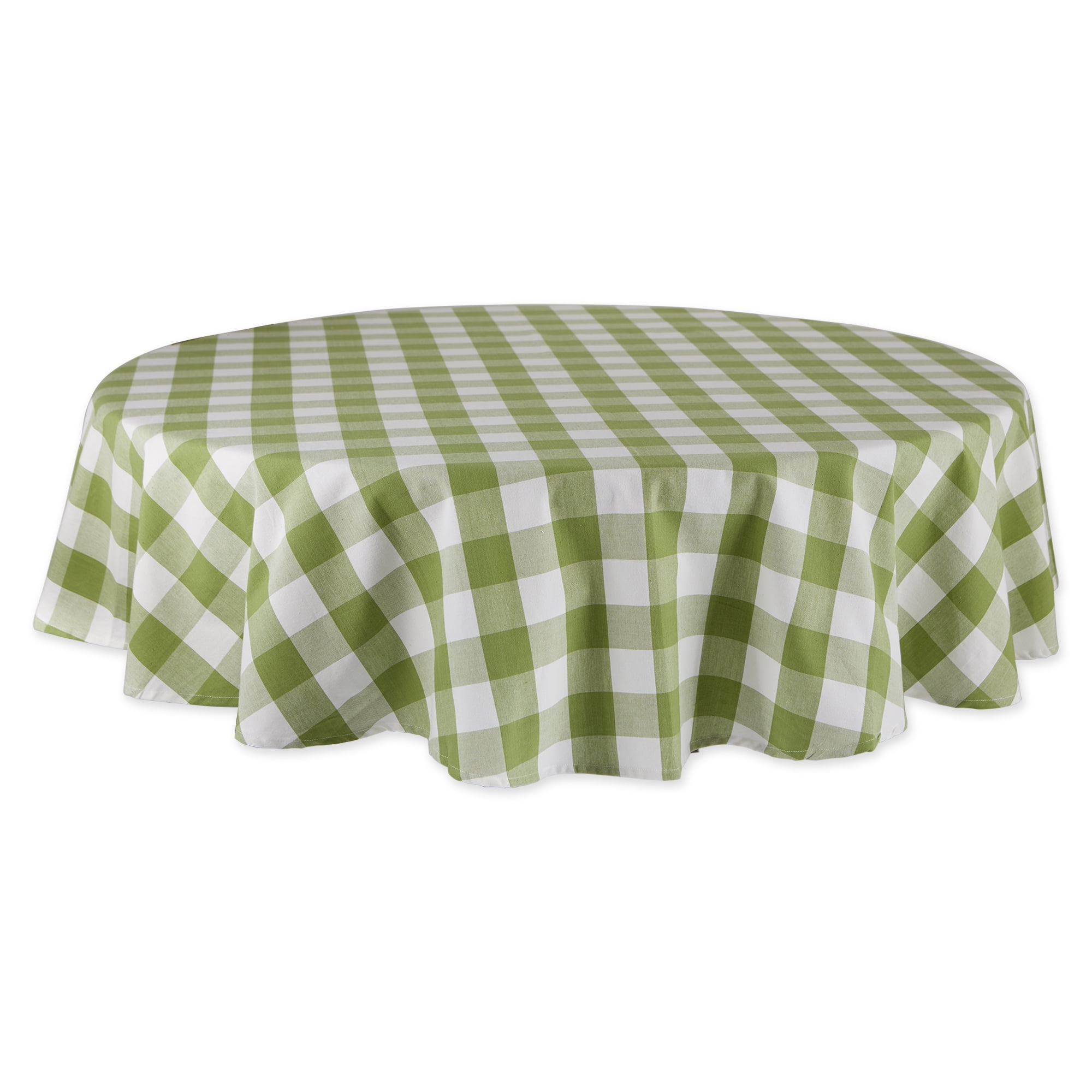 70" Round Green and White Cotton Buffalo Check Tablecloth