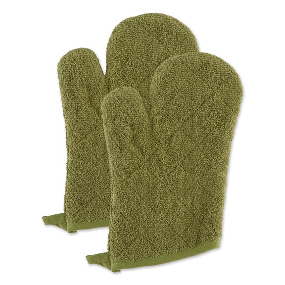 DII Antique Green Terry Cotton Oven Mitt (Set of 2)