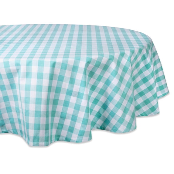 DII Aqua/White Checkers Tablecloth 70 Round, 100% Cotton