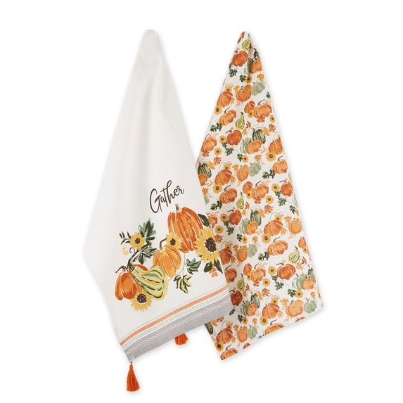 DII Assorted Gather Fall Squash Printed Dishtowel Set/2