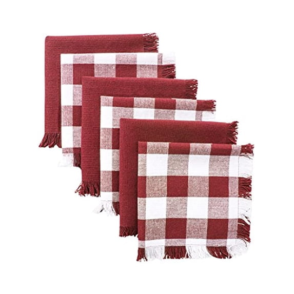 DII Modern Cotton Assorted Heavyweight Fringed Dishcloths in Wine Red (Set of 6)