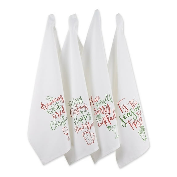 DII Asst Tipsy Glitzy Christmas Dishtowels (Set of 4)