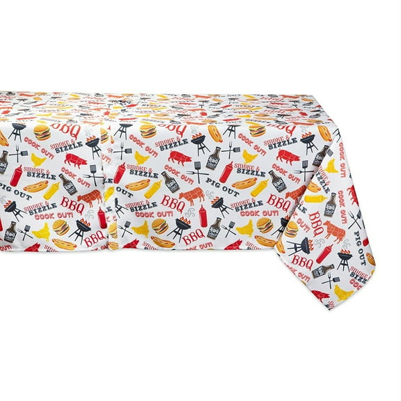 DII BBQ Fun Printed Outdoor Umbrella Tablecloth, 120" x 60", 100% Polyester, Multiple Sizes