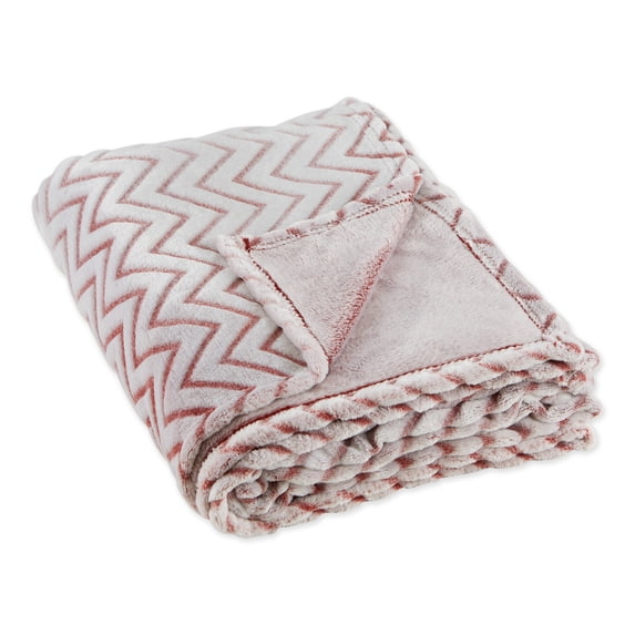 Red and White Chevron Patterned Rectangular Plush Polyester Decorative Throw 50" x 60"