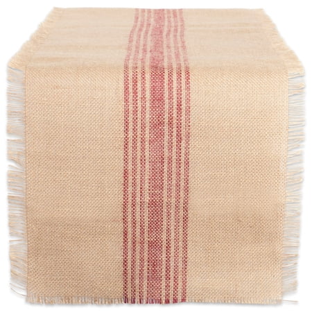 DII Barn Red Middle Stripe Burlap Cotton Table Runner 14x108