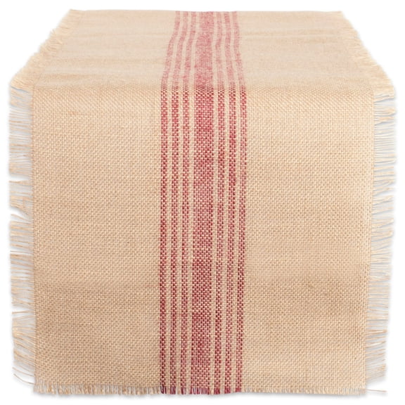 DII Barn Red Middle Stripe Burlap Cotton Table Runner 14x108