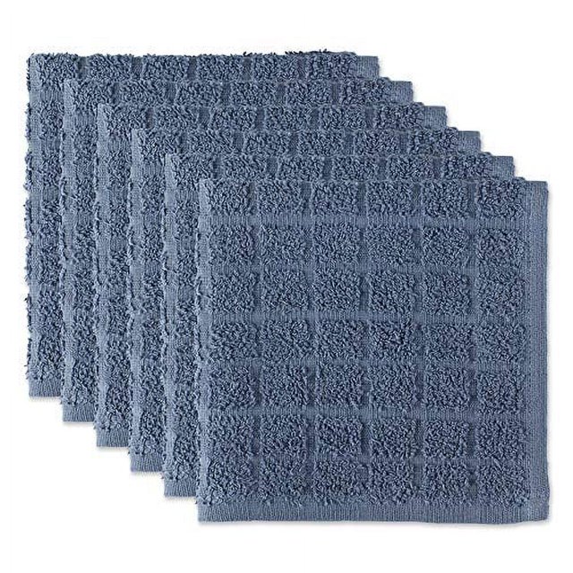 Dii Basic Terry Collection Solid Windowpane Dishcloth Set 12x12 Stonewash Blue 6 Piece 4646