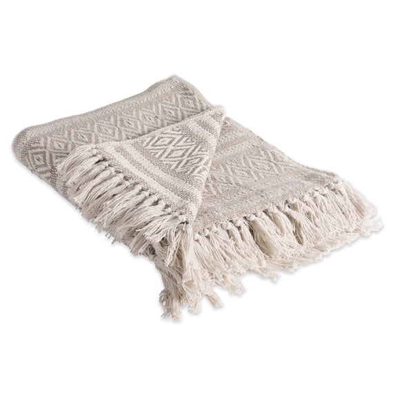 DII Beige Striped Cotton, Sherpa, Fleece Throws, 60" x 50"