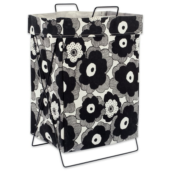 DII Black Big Blooms Metal Frame Laundry Basket