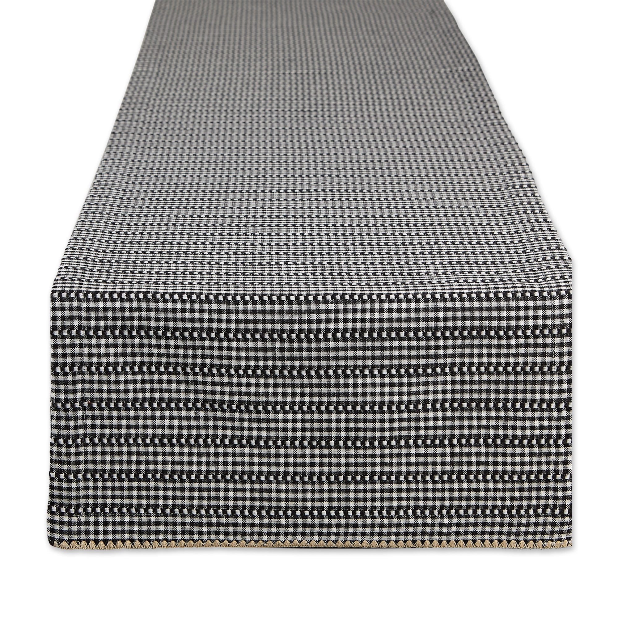 Black and White Cotton Gingham Farmhouse Table Runner, 14" x 108"
