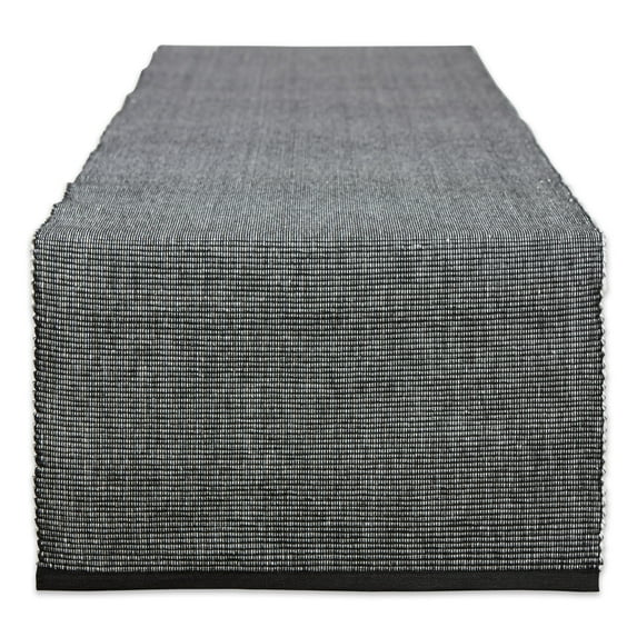 Contemporary Home Living Variegated Ribbed Cotton Table Runner - 108" - Black and White