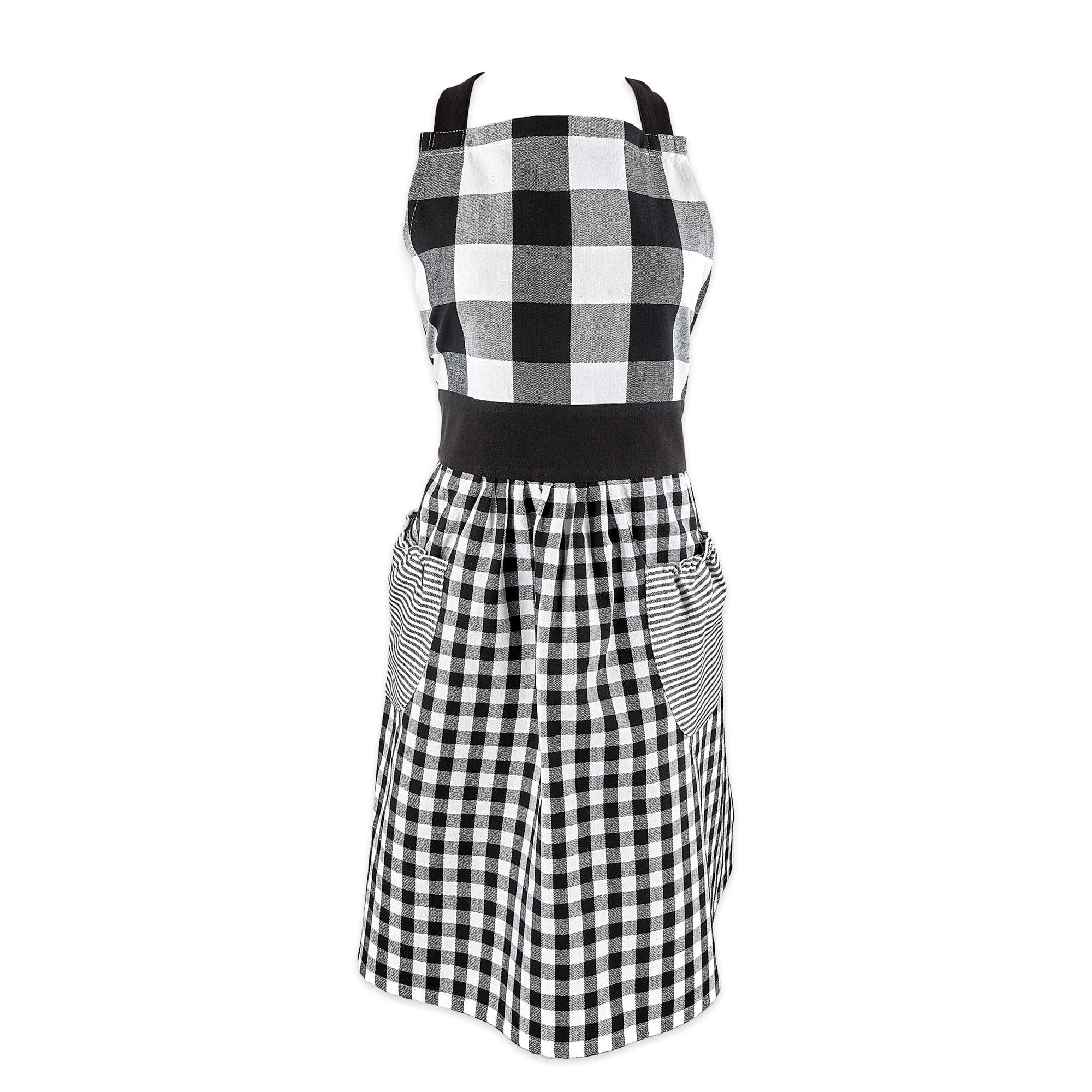 Black and White Gingham Cotton Kitchen Apron with Pockets