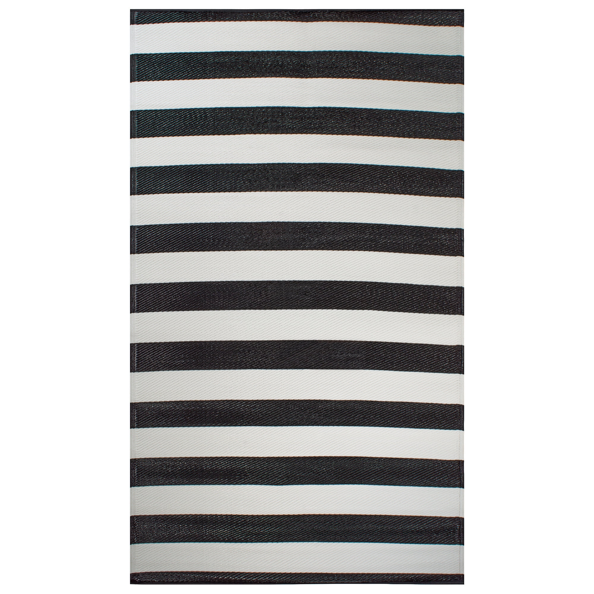 Black and White Stripe Synthetic 4' x 6' Outdoor Rug
