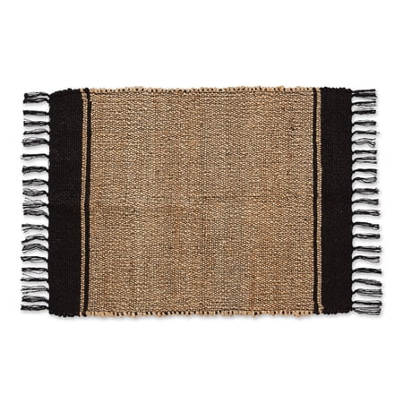 2' x 3' Black and Brown with Natural Jute Stripes Hand-Loomed Rug
