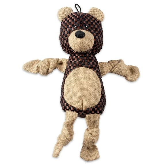 DII Bone Dry Burlap Body Jungle Friends Squeaking Pet Toy, 1 Piece Barton Bear Plush Toy for Small, Medium and Large Dog