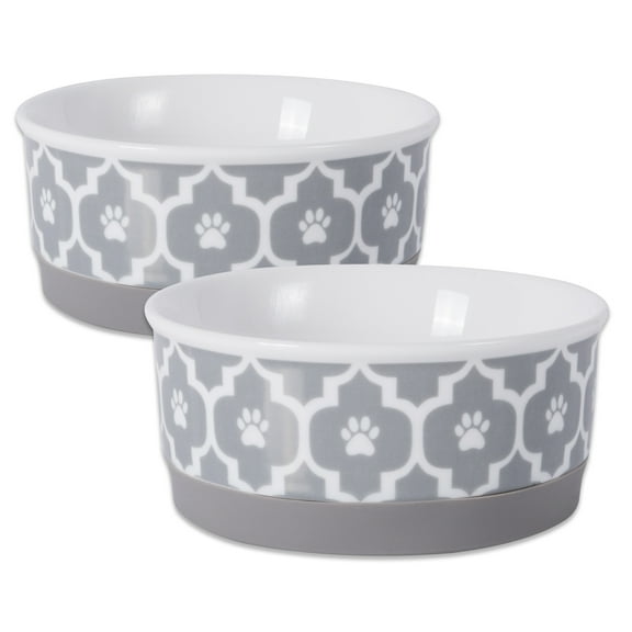 DII Pet Bowl Lattice Gray Small 4.25dx2h (Set of 2)