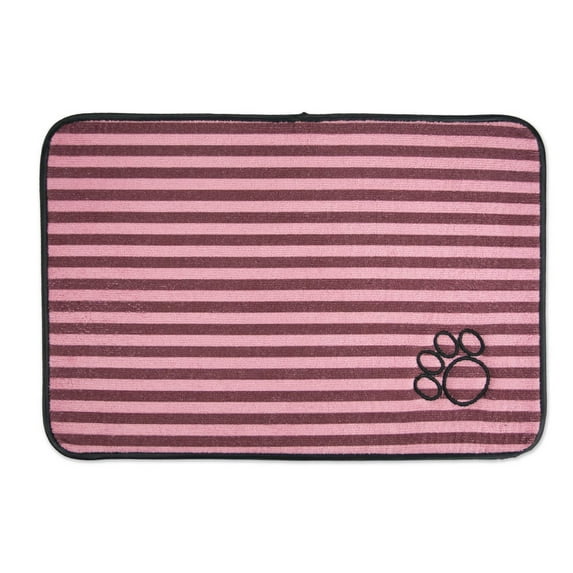 DII Bone Dry Small Microfiber Stripe Pet Mat for Food, Water, Treats, 12x18", Ultra-Absorbent & Machine Washable Food Mat for Dogs and Cats-Cranberry Red Embroidered Paw