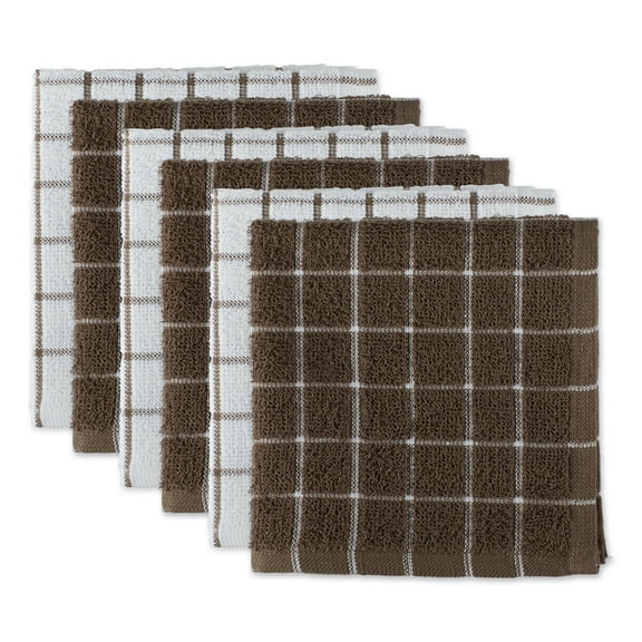 DII Brown Combo Windowpane Dishcloth Set of 6
