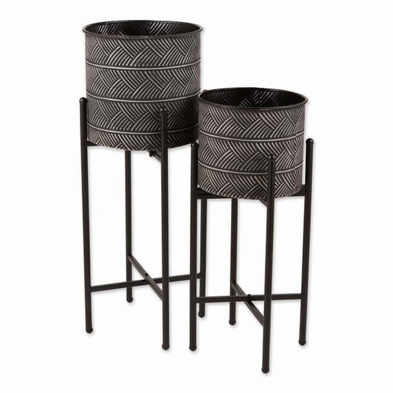DII Bucket Plant Stand Set Indoor/Outdoor, Large, Small, Deco Waves, 2 Piece