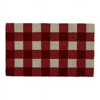 DII Buffalo Check Coir Doormat Stylish Farmhouse Décor, Pet Friendly , 18x30", Red & White