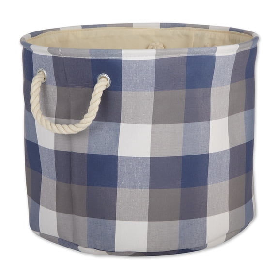 DII Buffalo Check Storage Bin with Handles, Large Round, 16x16x15", Tri Color French Blue