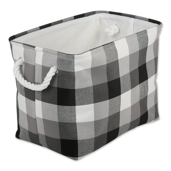 DII Buffalo Check Storage Bin with Handles, Medium Rectangle, 16x10x12", Tri Color Black