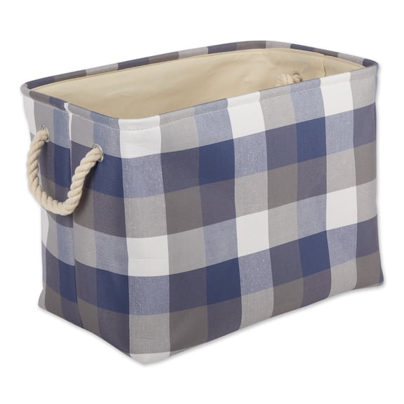 DII Buffalo Check Storage Bin with Handles, Medium Rectangle, 16x10x12", Tri Color French Blue