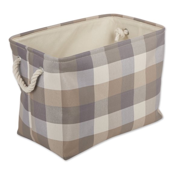 DII Buffalo Check Storage Bin with Handles, Medium Rectangle, 16x10x12", Tri Color Stone