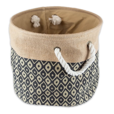 DII Burlap Bin Ikat Black Round Medium