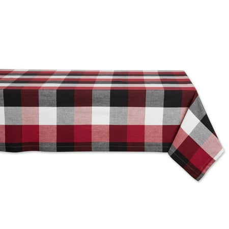 DII Cardinal Red Multi-Color Check Cotton Tablecloth 52x52