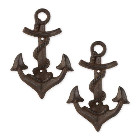 DII Cast Iron Collection Decorative Wall Hook Set, Anchor/Rope, 2 Count