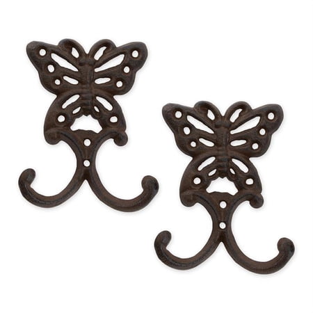 DII Cast Iron Collection Decorative Wall Hook Set, Butterfly, 2 Count