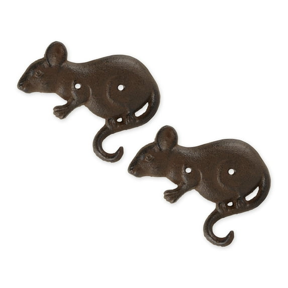 DII Cast Iron Collection Decorative Wall Hook Set, Mouse, 2 Count