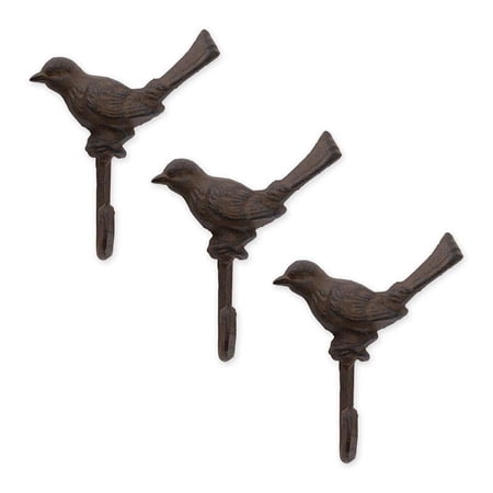 DII Cast Iron Collection Decorative Wall Hook Set, Robin, 3 Count