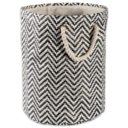 DII Chevron Woven Paper Storage Bin Laundry Hamper, Large Round, 20x15x15", Black