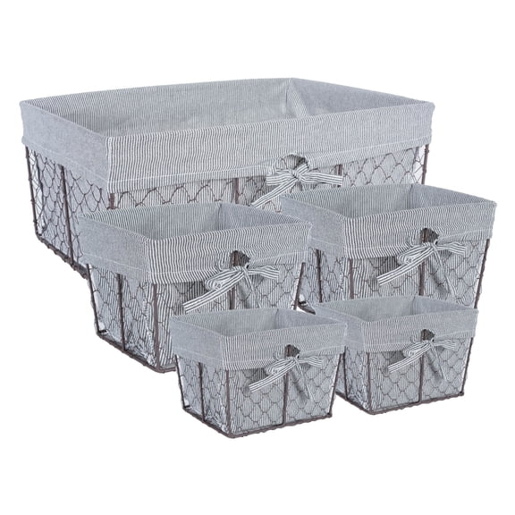 DII Chicken Wire Basket Set of 5 Ticking